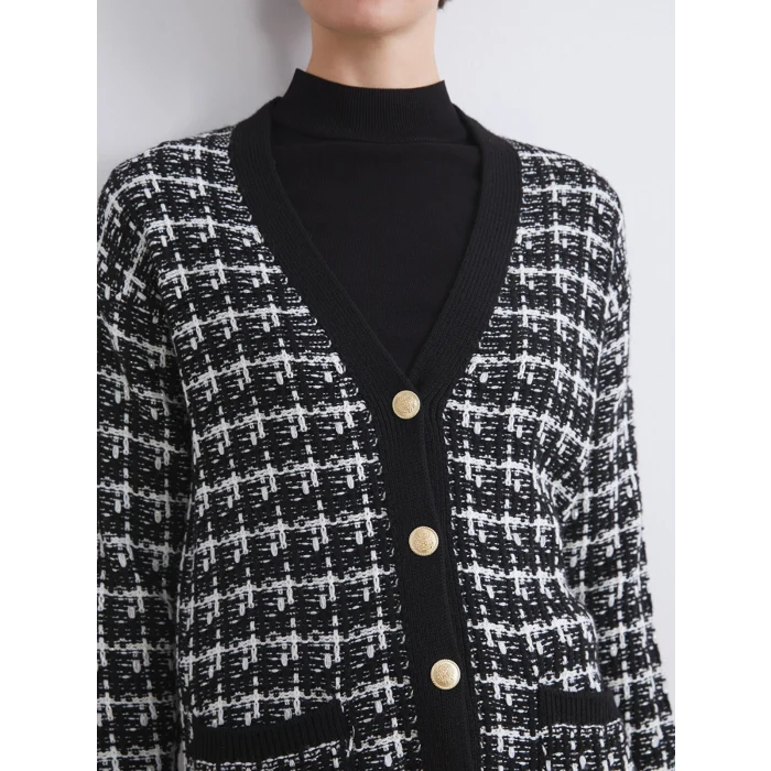 LCWAIKIKI Classic Siyah V Yaka Desenli Kadın Triko Hırka