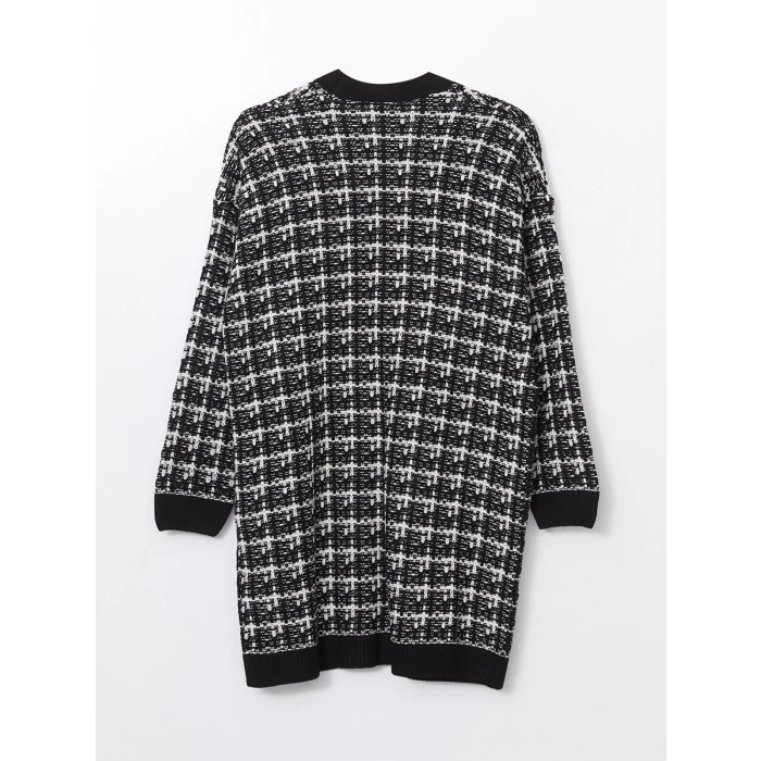 LCWAIKIKI Classic Siyah V Yaka Desenli Kadın Triko Hırka