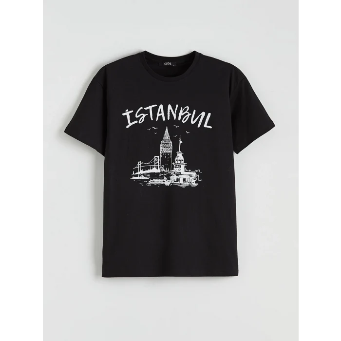 XSIDE Siyah İstanbul Baskılı Kadın Tişört