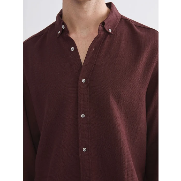LCW Vision Bordo Slim Fit Uzun Kollu Armürlü Erkek Gömlek