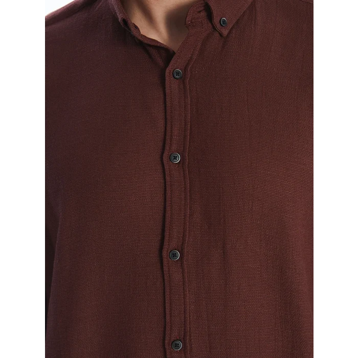 LCW Vision Bordo Slim Fit Uzun Kollu Armürlü Erkek Gömlek