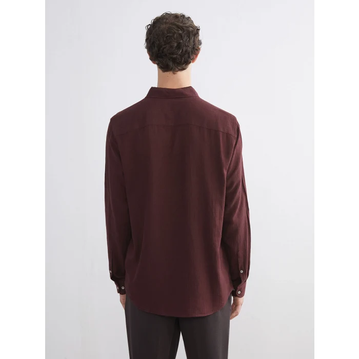 LCW Vision Bordo Slim Fit Uzun Kollu Armürlü Erkek Gömlek