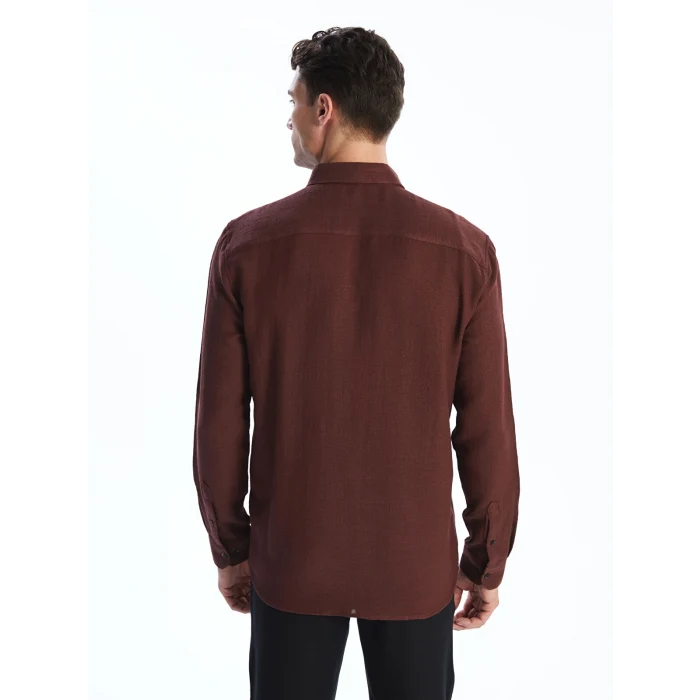 LCW Vision Bordo Slim Fit Uzun Kollu Armürlü Erkek Gömlek