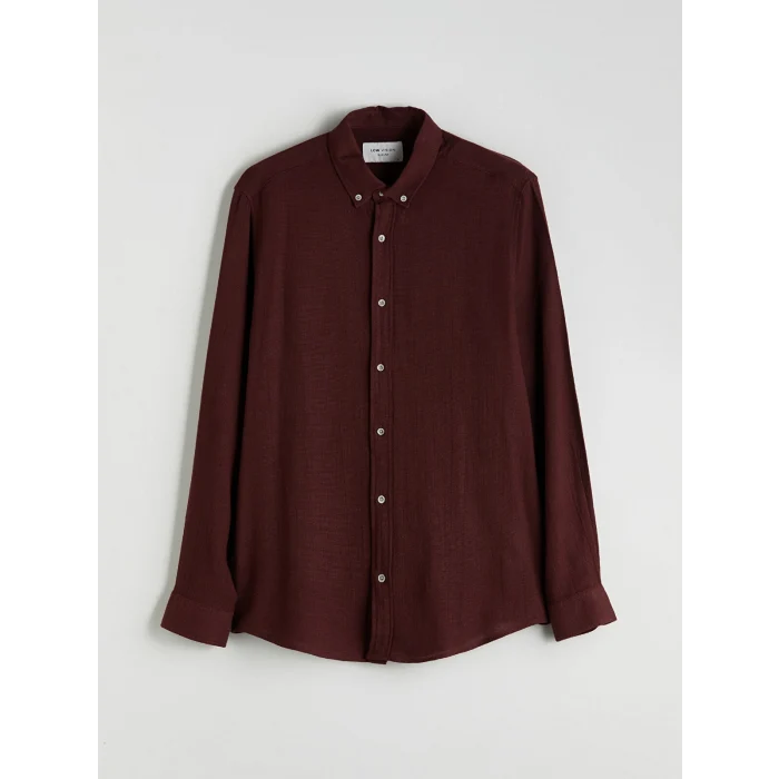 LCW Vision Bordo Slim Fit Uzun Kollu Armürlü Erkek Gömlek
