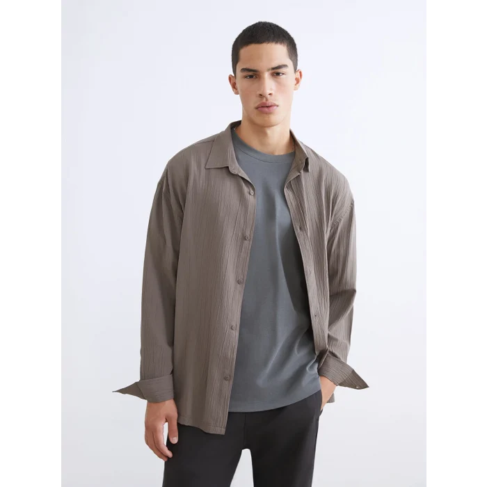 XSIDE Bej Rahat Kalıp Dokulu Erkek Gömlek