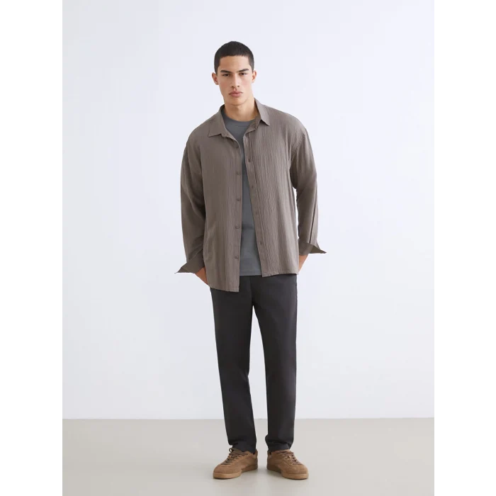XSIDE Bej Rahat Kalıp Dokulu Erkek Gömlek