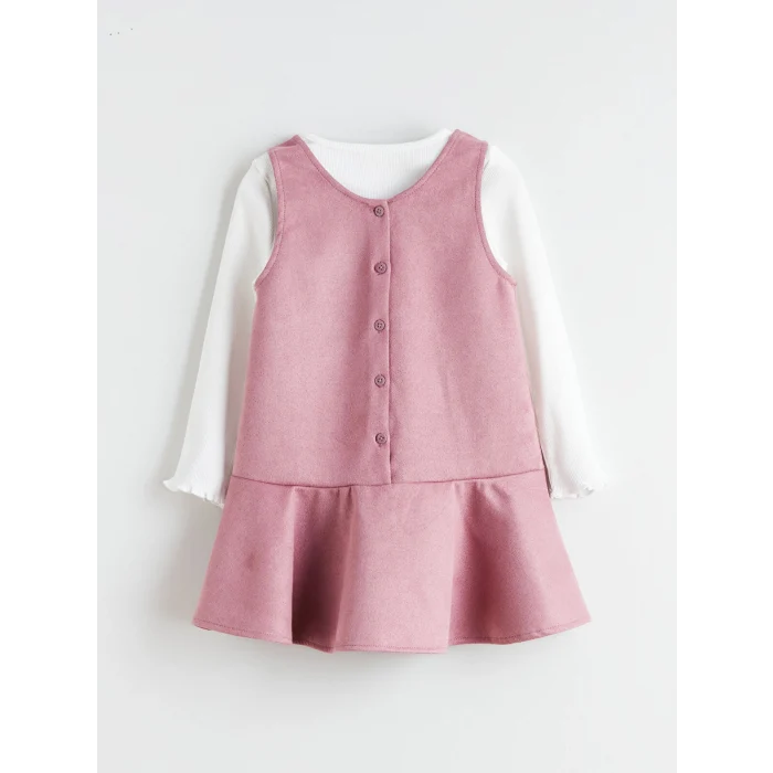 LCW Kids Pembe Bisiklet Yaka Çiçekli Kız Çocuk Elbise ve Tişört