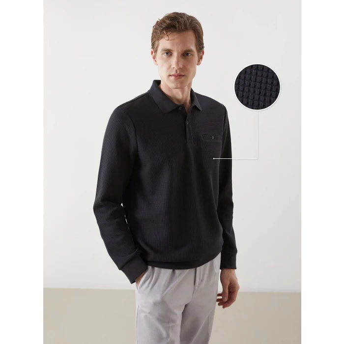 LCWAIKIKI Classic Antrasit Polo Yaka Uzun Kollu Erkek Sweatshirt