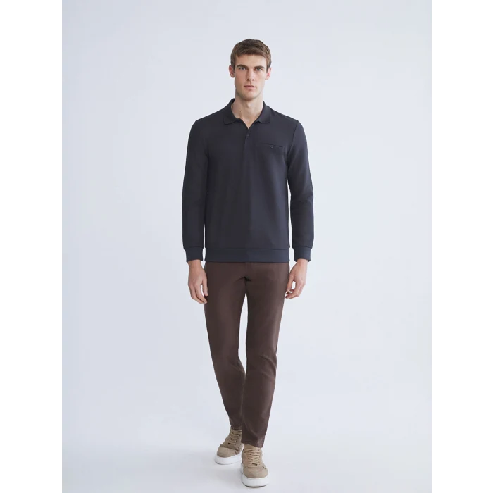 LCWAIKIKI Classic Antrasit Polo Yaka Uzun Kollu Erkek Sweatshirt