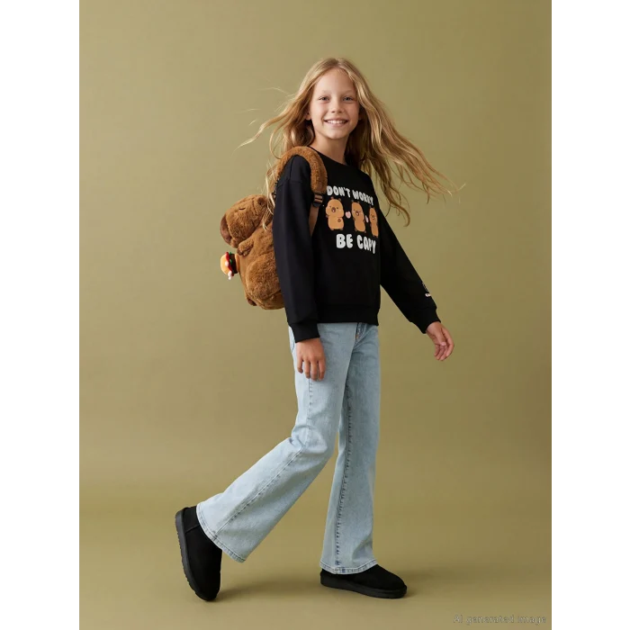 LCW Kids Mavi İspanyol Paça Kız Çocuk Jean Pantolon