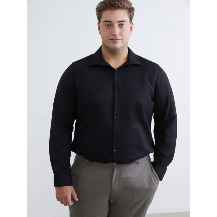 LCWAIKIKI Classic Siyah Slim Fit Uzun Kollu Armürlü Erkek Gömlek