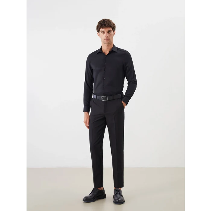 LCWAIKIKI Classic Siyah Slim Fit Uzun Kollu Armürlü Erkek Gömlek