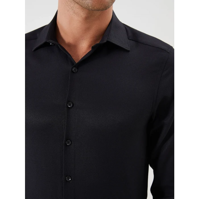 LCWAIKIKI Classic Siyah Slim Fit Uzun Kollu Armürlü Erkek Gömlek