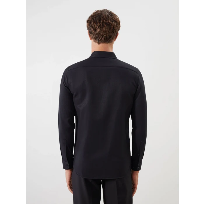 LCWAIKIKI Classic Siyah Slim Fit Uzun Kollu Armürlü Erkek Gömlek