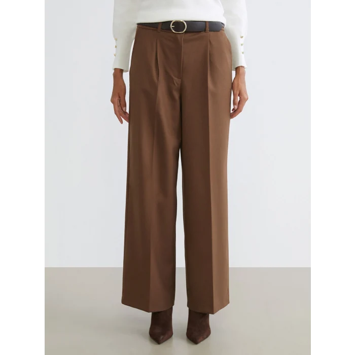 LCW Vision Bej Beli Kemerli Geniş Paça Kadın Pantolon