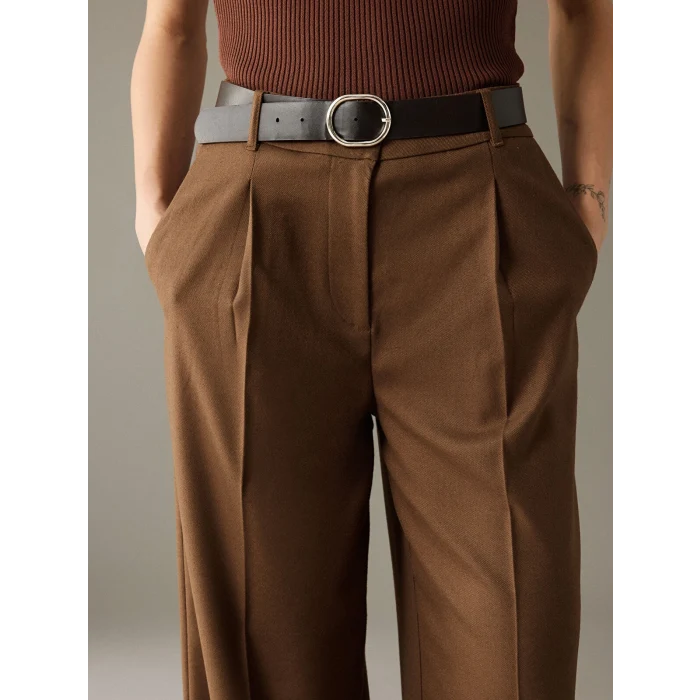 LCW Vision Bej Beli Kemerli Geniş Paça Kadın Pantolon