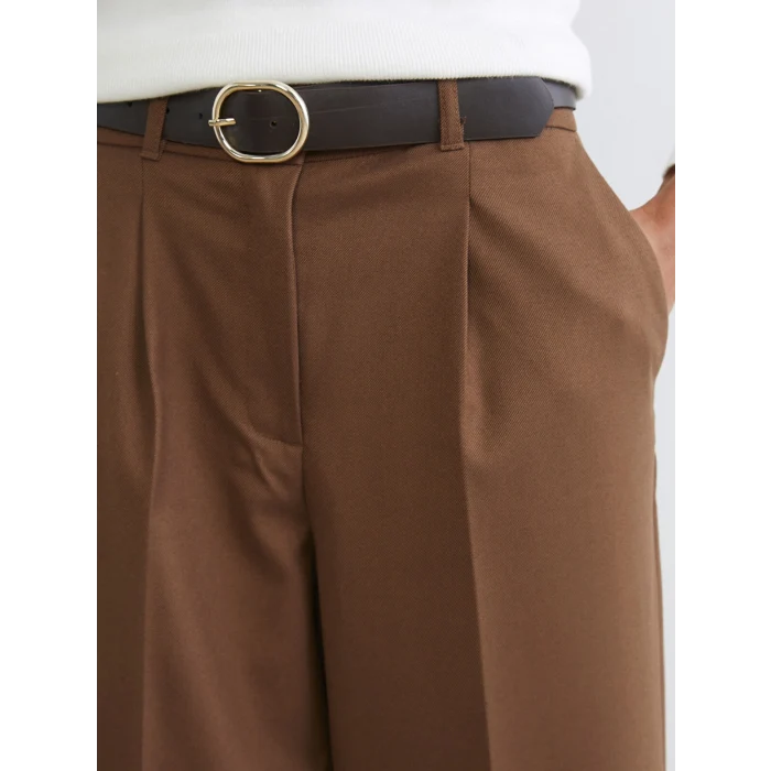 LCW Vision Bej Beli Kemerli Geniş Paça Kadın Pantolon