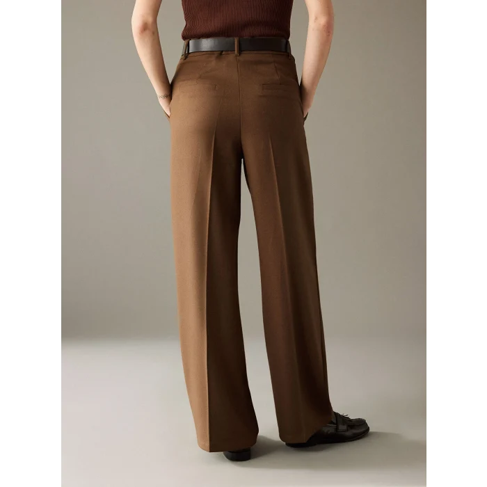 LCW Vision Bej Beli Kemerli Geniş Paça Kadın Pantolon