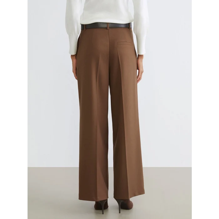 LCW Vision Bej Beli Kemerli Geniş Paça Kadın Pantolon