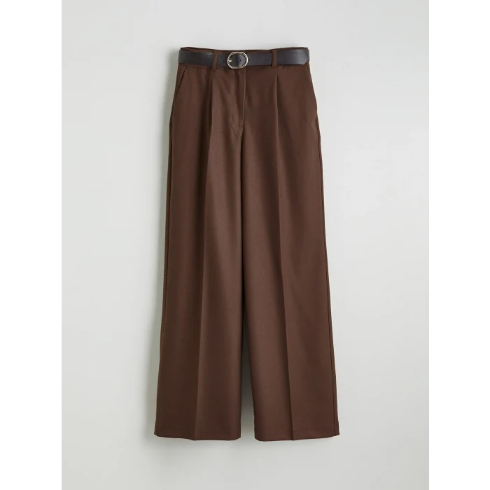 LCW Vision Bej Beli Kemerli Geniş Paça Kadın Pantolon