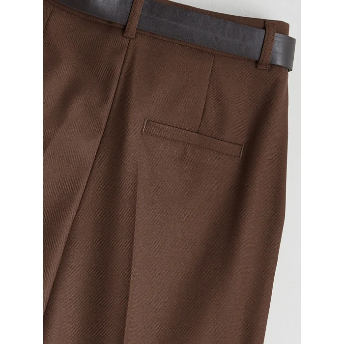 LCW Vision Bej Beli Kemerli Geniş Paça Kadın Pantolon