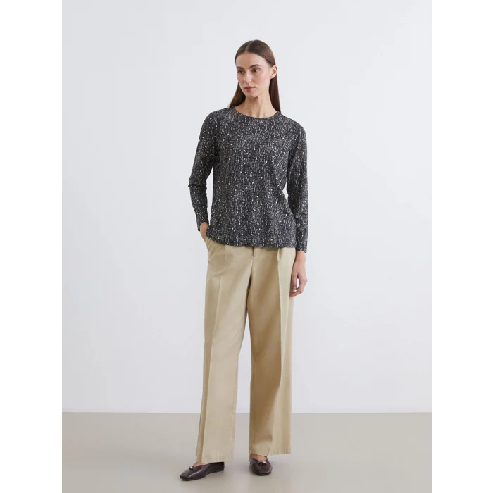 LCW Grace Siyah Bisiklet Yaka Desenli Bluz