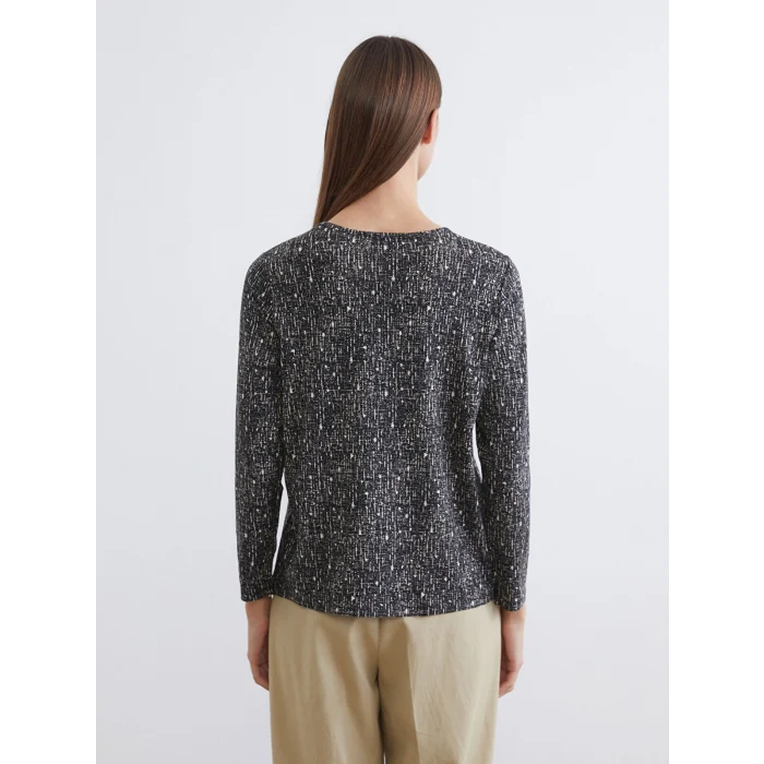 LCW Grace Siyah Bisiklet Yaka Desenli Bluz