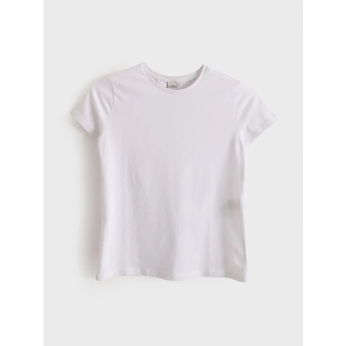 LCW Kids Beyaz Bisiklet Yaka Düz Kız Çocuk Tişört