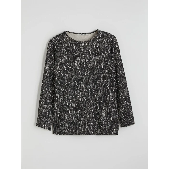 LCW Grace Siyah Bisiklet Yaka Desenli Bluz