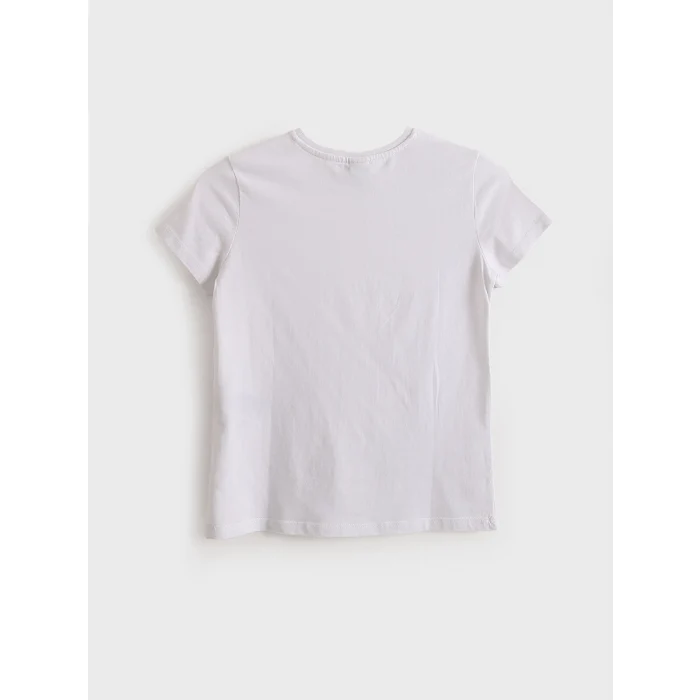 LCW Kids Beyaz Bisiklet Yaka Düz Kız Çocuk Tişört