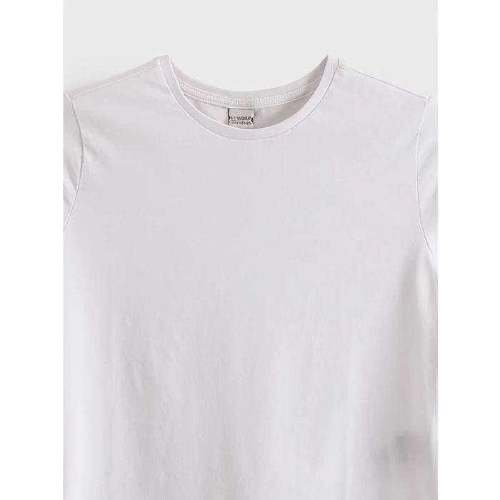 LCW Kids Beyaz Bisiklet Yaka Düz Kız Çocuk Tişört