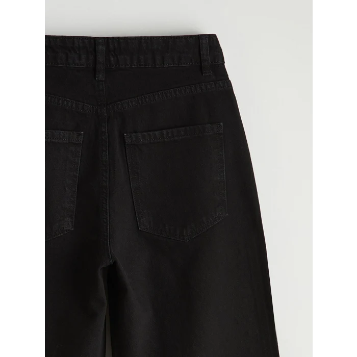 LCW Jeans Siyah Taş Detaylı Wideleg Kadın Jean Pantolon