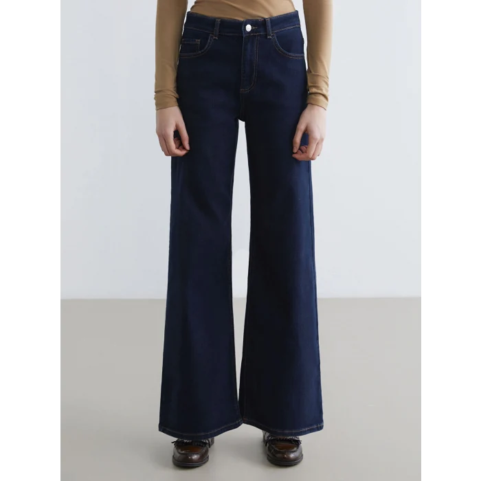 LCWAIKIKI Classic İndigo Yüksek Bel Wideleg Kadın Jean Pantolon