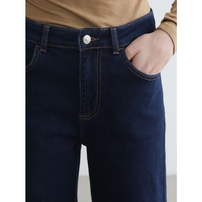 LCWAIKIKI Classic İndigo Yüksek Bel Wideleg Kadın Jean Pantolon