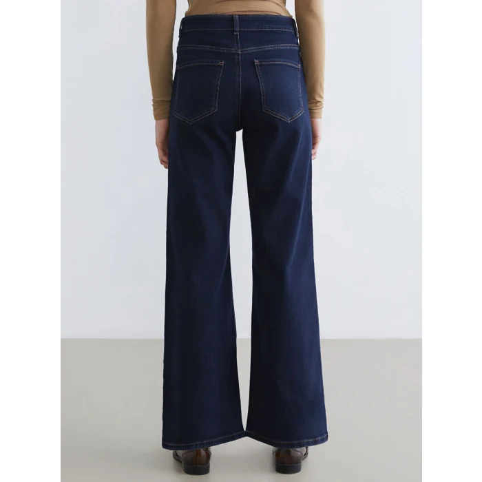 LCWAIKIKI Classic İndigo Yüksek Bel Wideleg Kadın Jean Pantolon