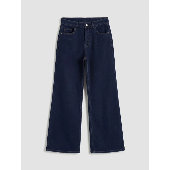 LCWAIKIKI Classic İndigo Yüksek Bel Wideleg Kadın Jean Pantolon