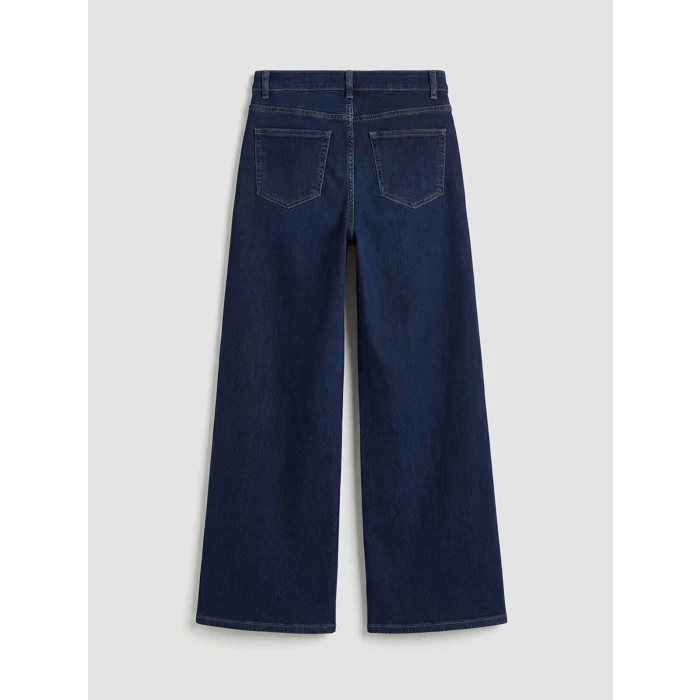 LCWAIKIKI Classic İndigo Yüksek Bel Wideleg Kadın Jean Pantolon