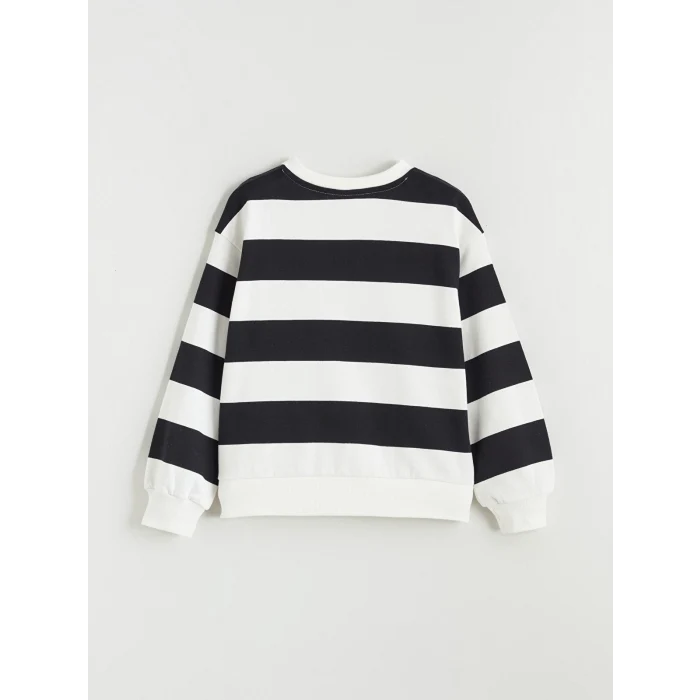 LCW Kids Siyah Bisiklet Yaka Çizgili Kız Çocuk Kalın Sweatshirt