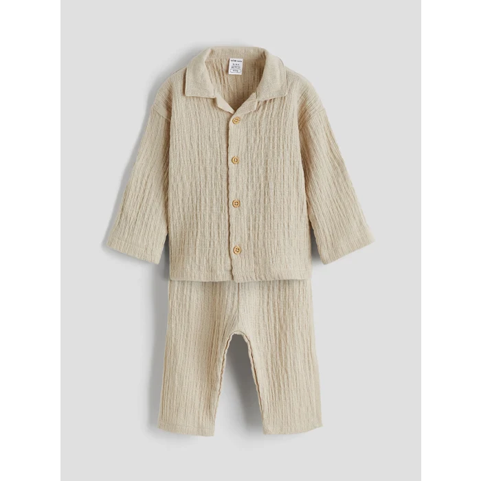 LCW baby Bej Müslin Erkek Bebek Gömlek ve Pantolon