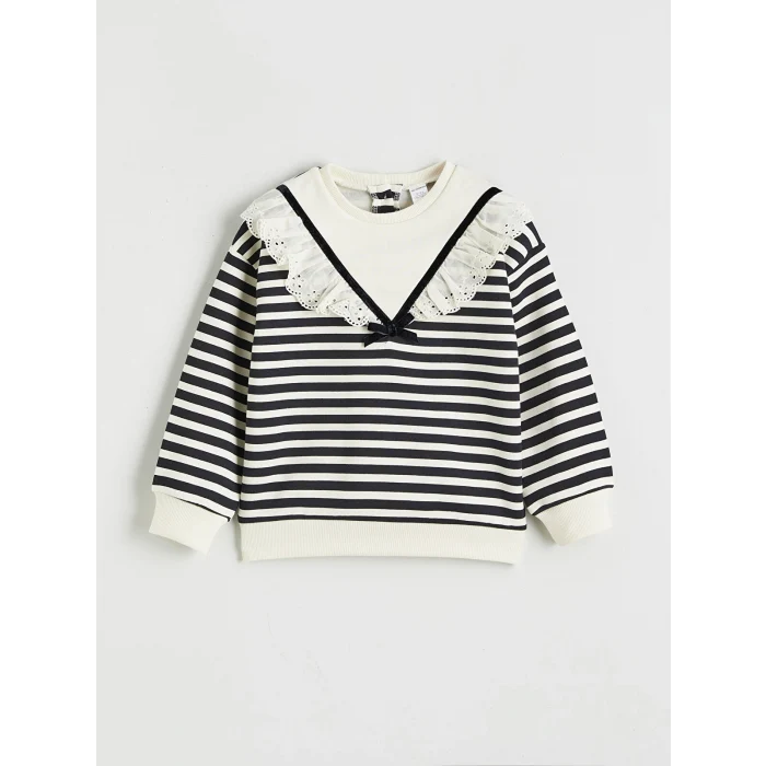 LCW Kids Siyah Bebe Yaka Çizgili Kız Çocuk Sweatshirt ve Tayt