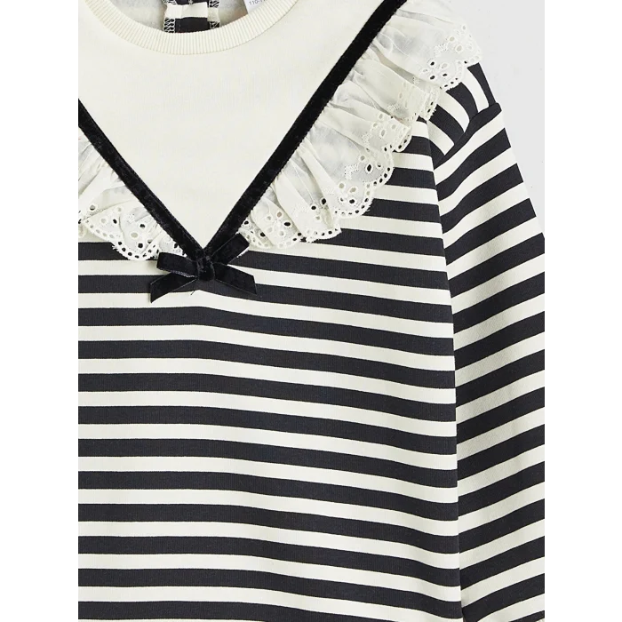 LCW Kids Siyah Bebe Yaka Çizgili Kız Çocuk Sweatshirt ve Tayt