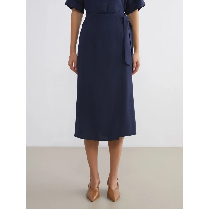 LCWAIKIKI Classic Lacivert Beli Bağlamalı Saten Etek