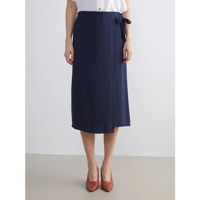 LCWAIKIKI Classic Lacivert Beli Bağlamalı Saten Etek