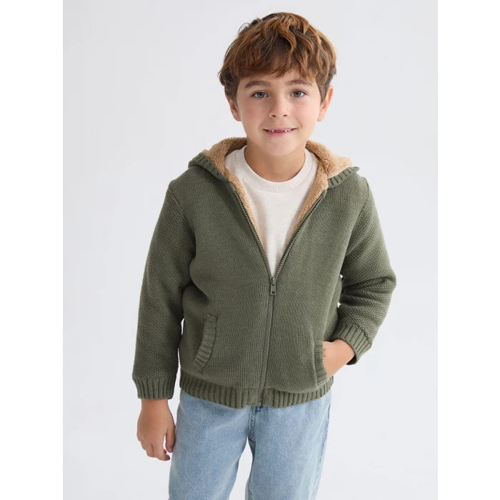 LCW Kids Haki Kapüşonlu Erkek Çocuk Triko Hırka