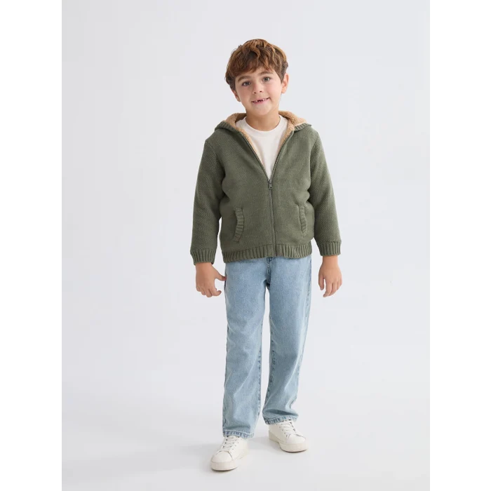 LCW Kids Haki Kapüşonlu Erkek Çocuk Triko Hırka