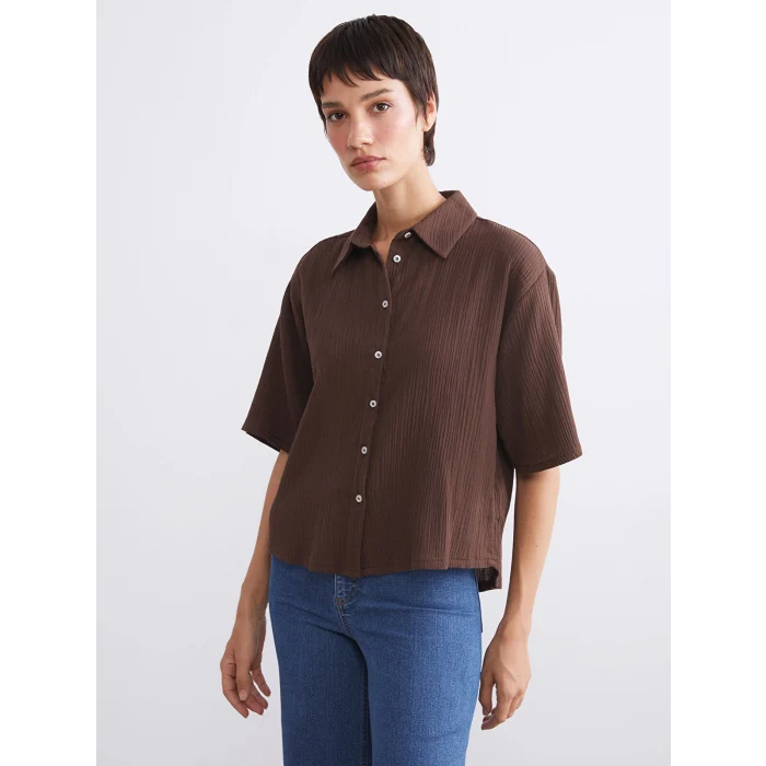 LCW Vision Kahverengi Dokulu Kadın Gömlek
