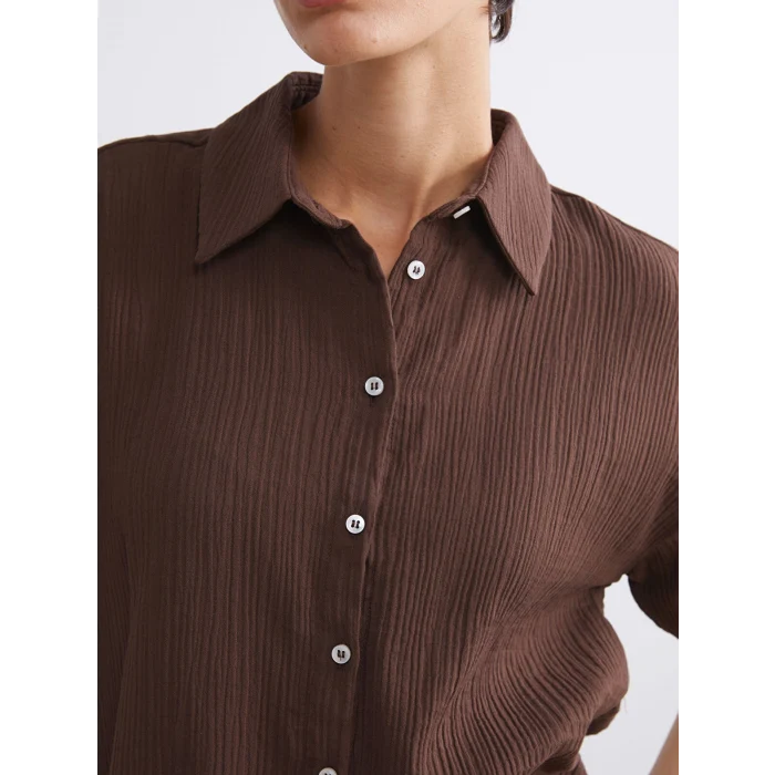 LCW Vision Kahverengi Dokulu Kadın Gömlek