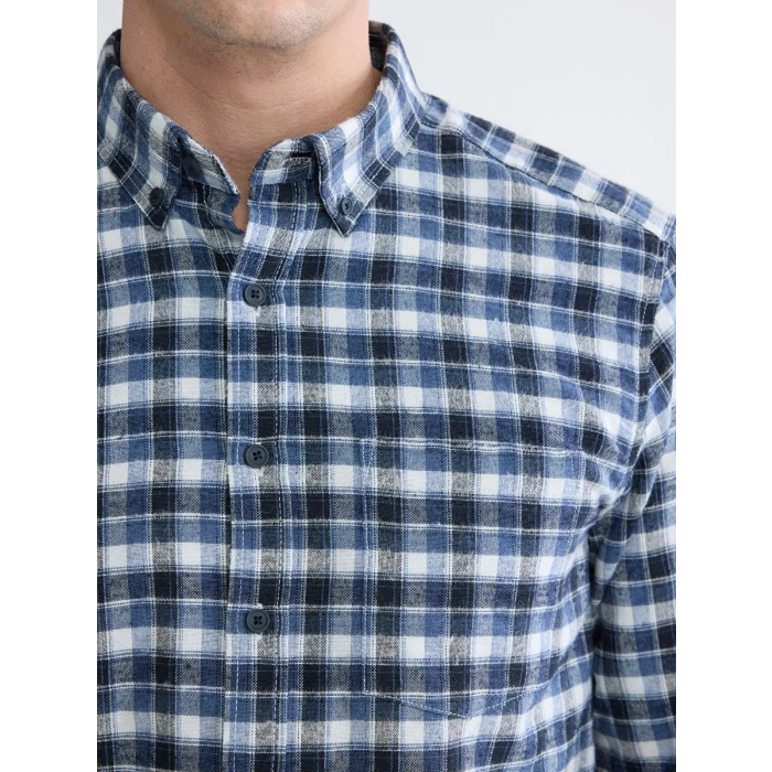 LCWAIKIKI Classic İndigo Regular Fit Ekose Gabardin Erkek Gömlek