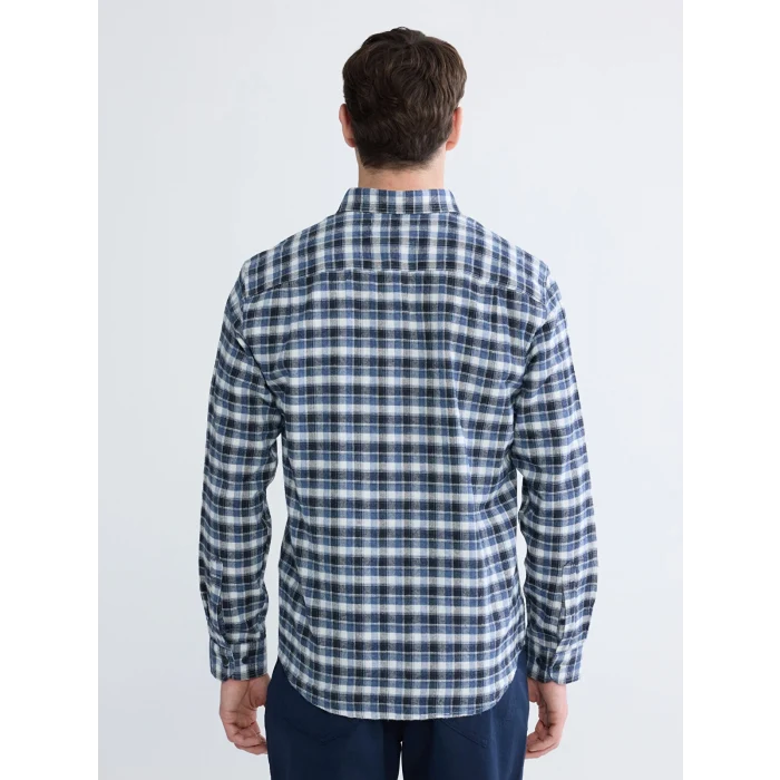 LCWAIKIKI Classic İndigo Regular Fit Ekose Gabardin Erkek Gömlek