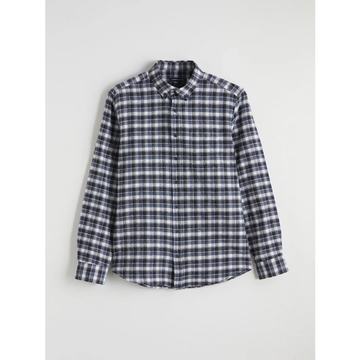 LCWAIKIKI Classic İndigo Regular Fit Ekose Gabardin Erkek Gömlek